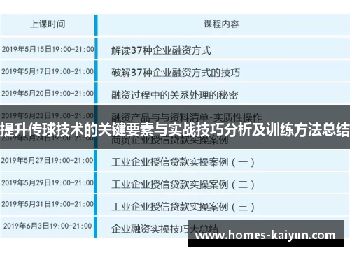 提升传球技术的关键要素与实战技巧分析及训练方法总结